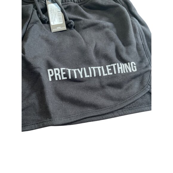 PrettyLittleThing Black Branded High Waist Runner Shorts Womens Size Medium - Picture 2 of 9
